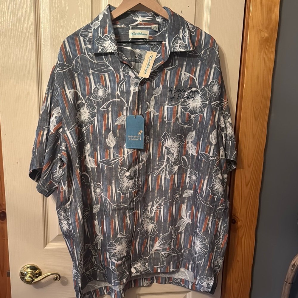 Caribbean Blue and White Casual Button Down Shirt